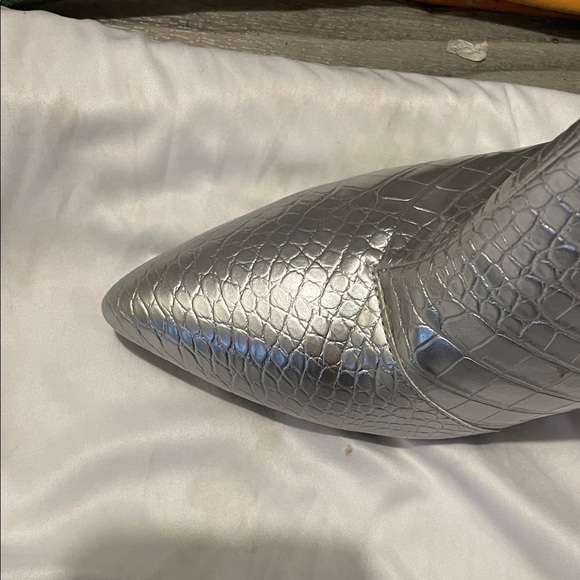 Amazon Silver Croc-Embossed Heeled Boots - Picture 4 of 6